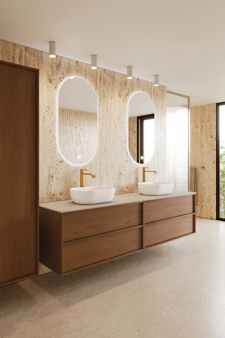 Double cabinet with two oval countertop basins Casa H15