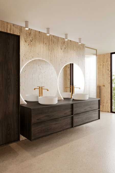 Double cabinet with two round countertop basins Casa H11