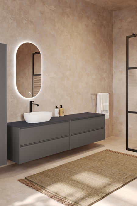 Double cabinet with oval countertop basin Luna L13