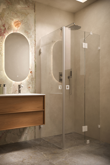 Shower enclosure with hinged doors one of which has a fixed part Vetro 545 (512x514)