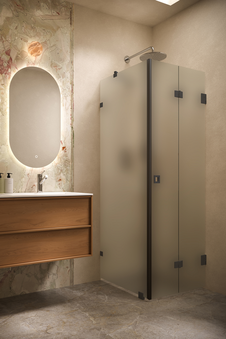 Shower enclosure with a fixed wall and a folding door Vetro 541 (511x513)