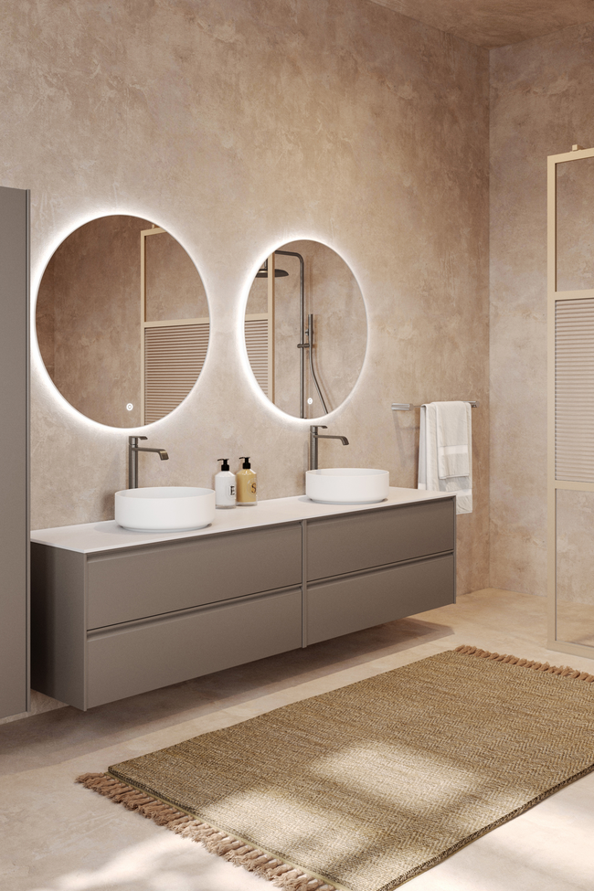 Double cabinet with two round countertop basins LunaL11