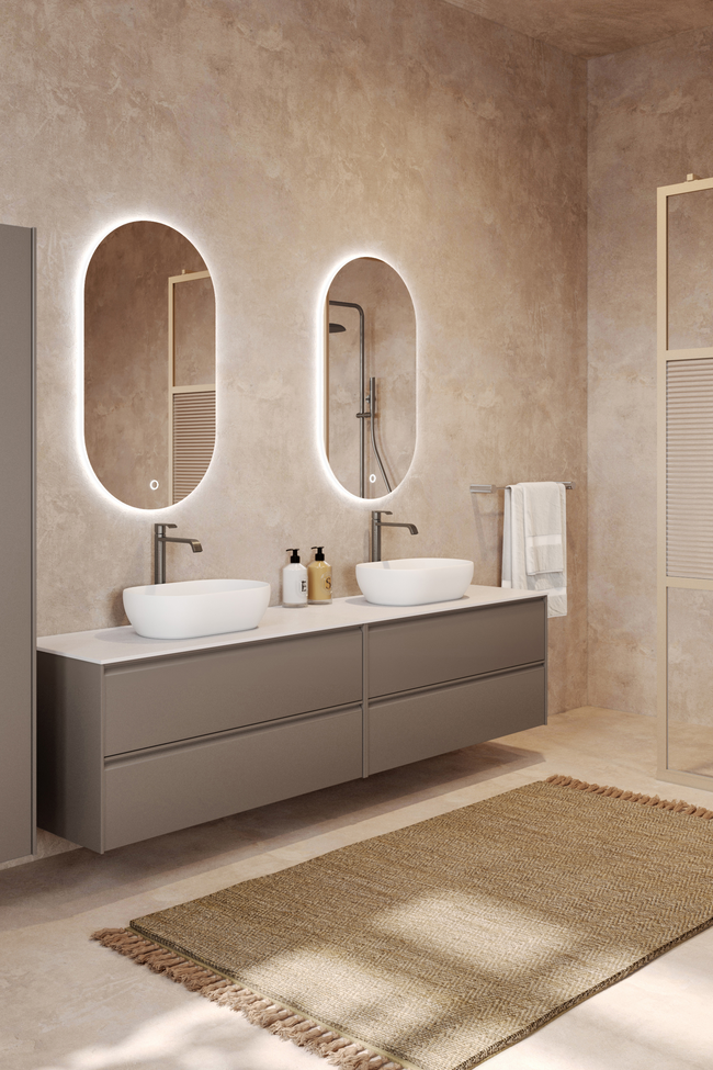 Double cabinet with two oval countertop basins Luna L15