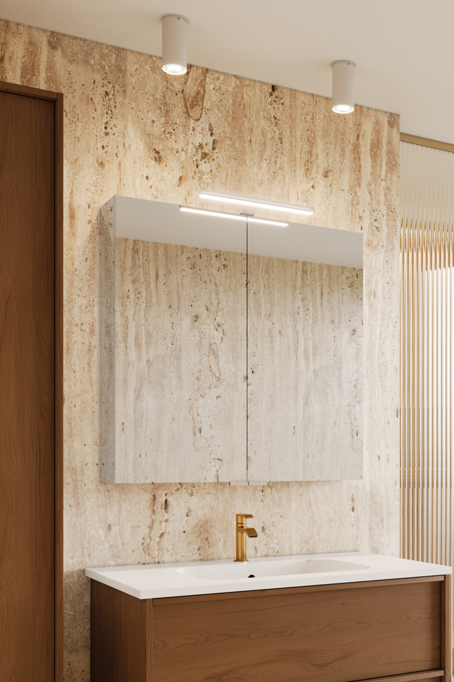 Two door mirror cabinet with top lighting Modena Q06