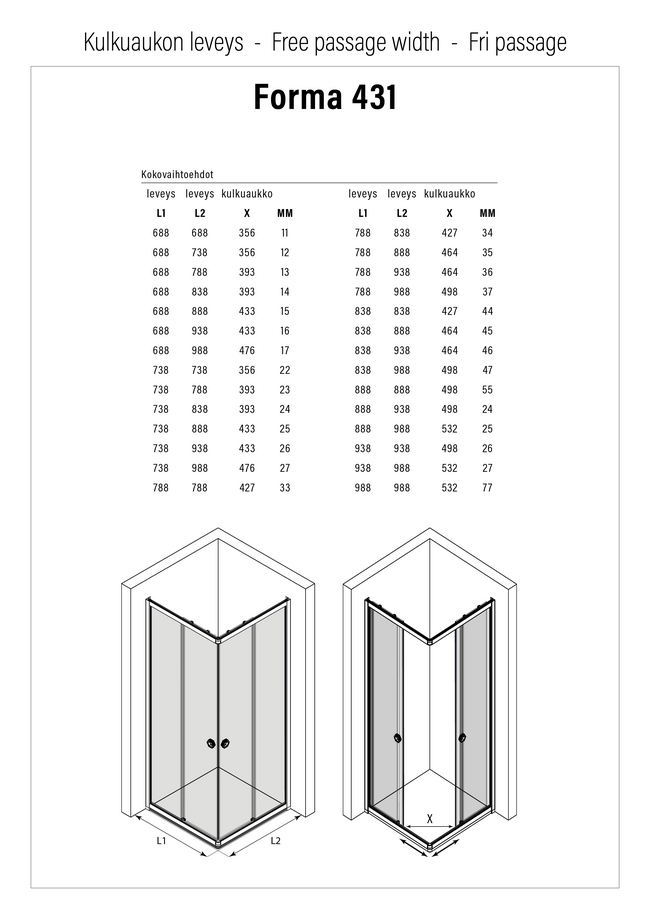 Free passage width - Forma 431