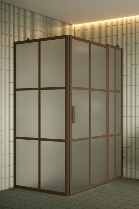 Shower enclosure with a fixed wall and a hinged door with a fixed part Bläk 766 Paris