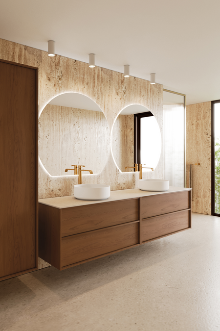 Double cabinet with two round countertop basins Casa H11