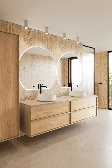 Double cabinet with two round countertop basins Casa H11