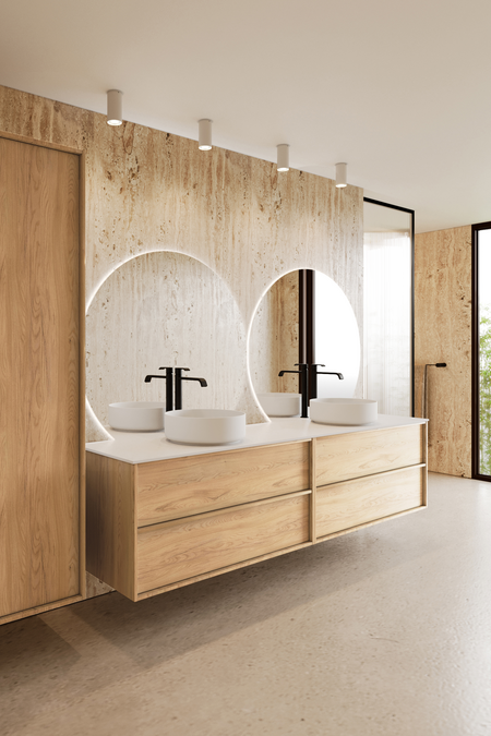 Double cabinet with two round countertop basins Casa H11