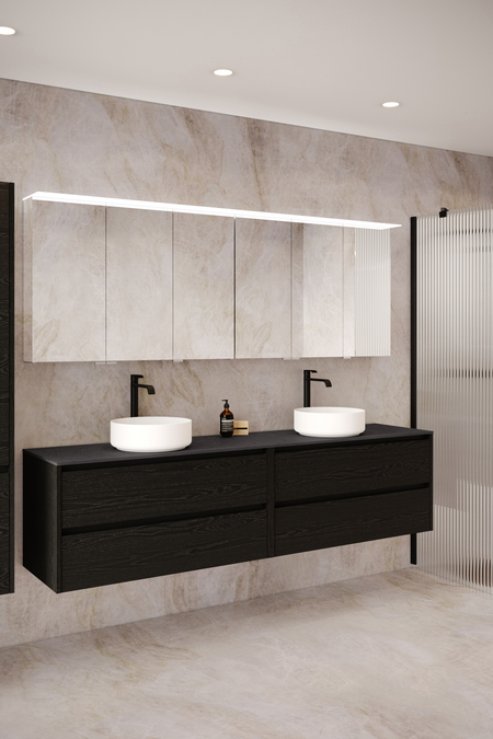 Double cabinet with two round countertop basins Classic K06