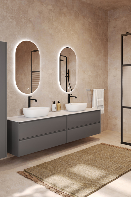 Double cabinet with two oval countertop basins Luna L15
