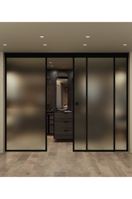 Parskjutdörr med soft closing-mekanism och två fasta paneler Inne C3N New York