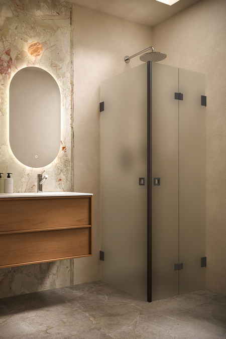 Shower enclosure with a hinged door and a folding door Vetro 544 (512x513)