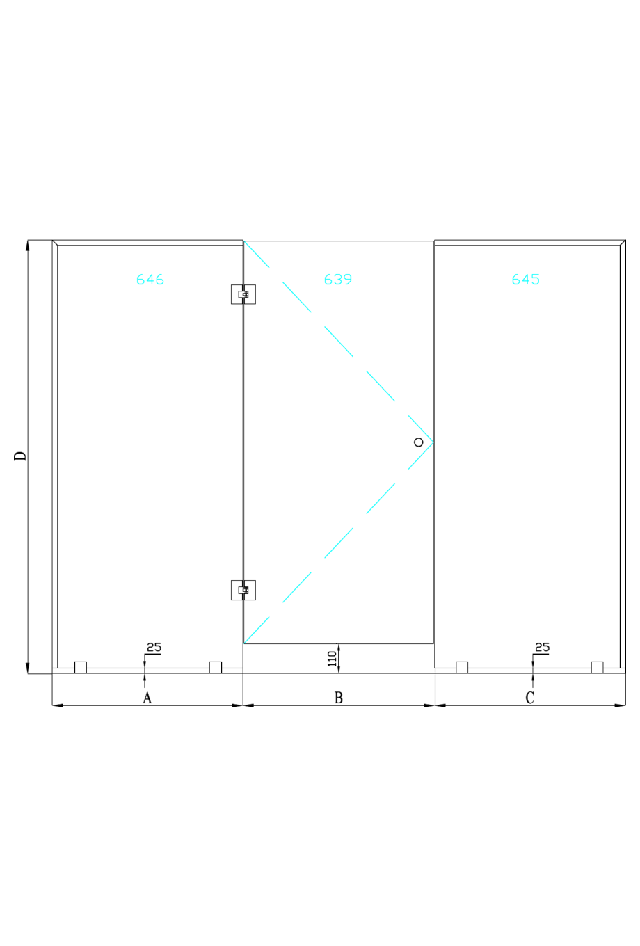 Sauna glass wall with fixed panel on handle side and hinge side - Classic  647 - Hietakari